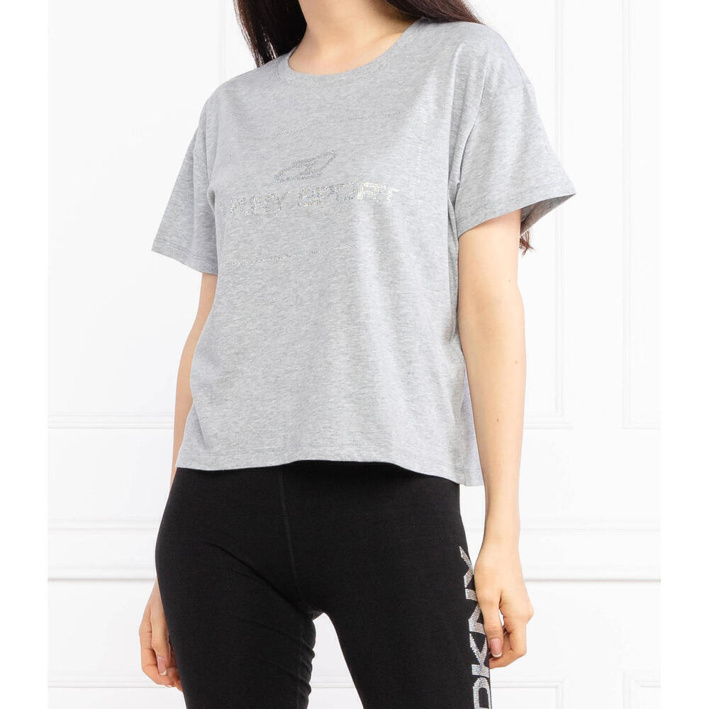 DKNY Sport Gray Rhinestone Logo Boxy Cropped T-Shirt Medium - Picture 1 of 5